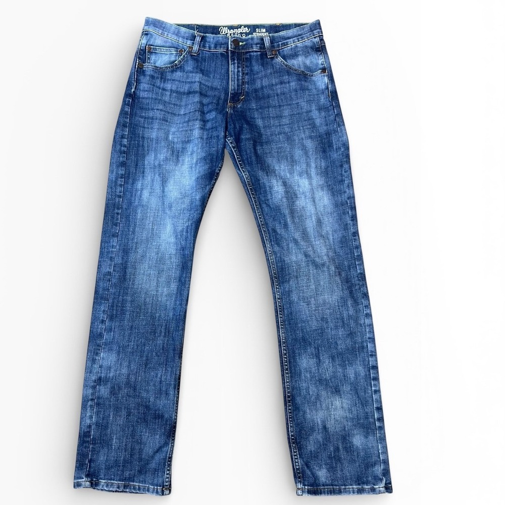 Wrangler Retro Slim Straight Mens Jeans Blue Medium Wash Faded 34x36 Western